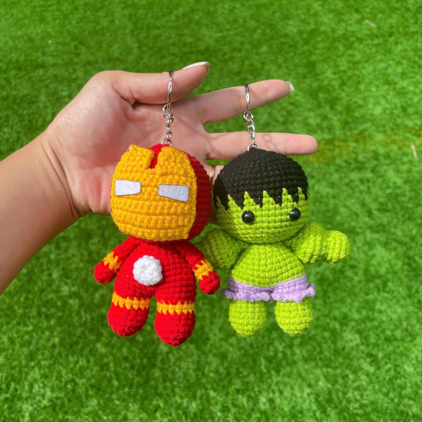 Handmade Crochet Hulk Superhero Keychain