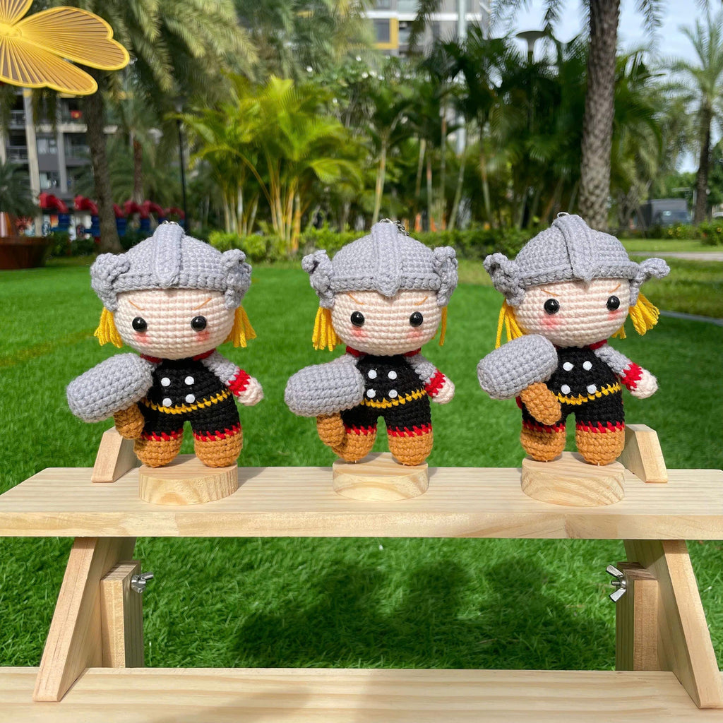 Handmade Crochet Thor Superhero Keychain