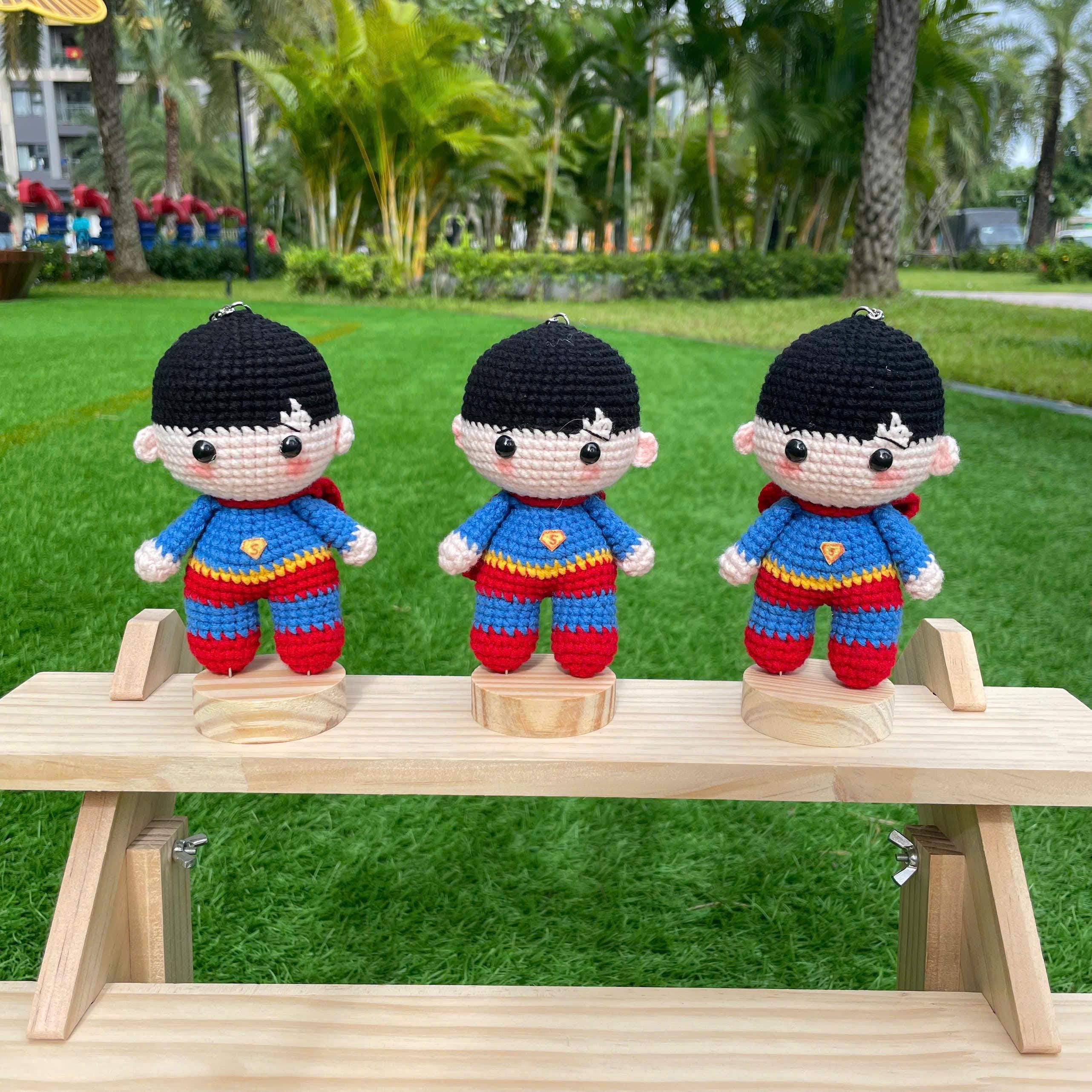 Handmade Crochet Superman Superhero Keychain