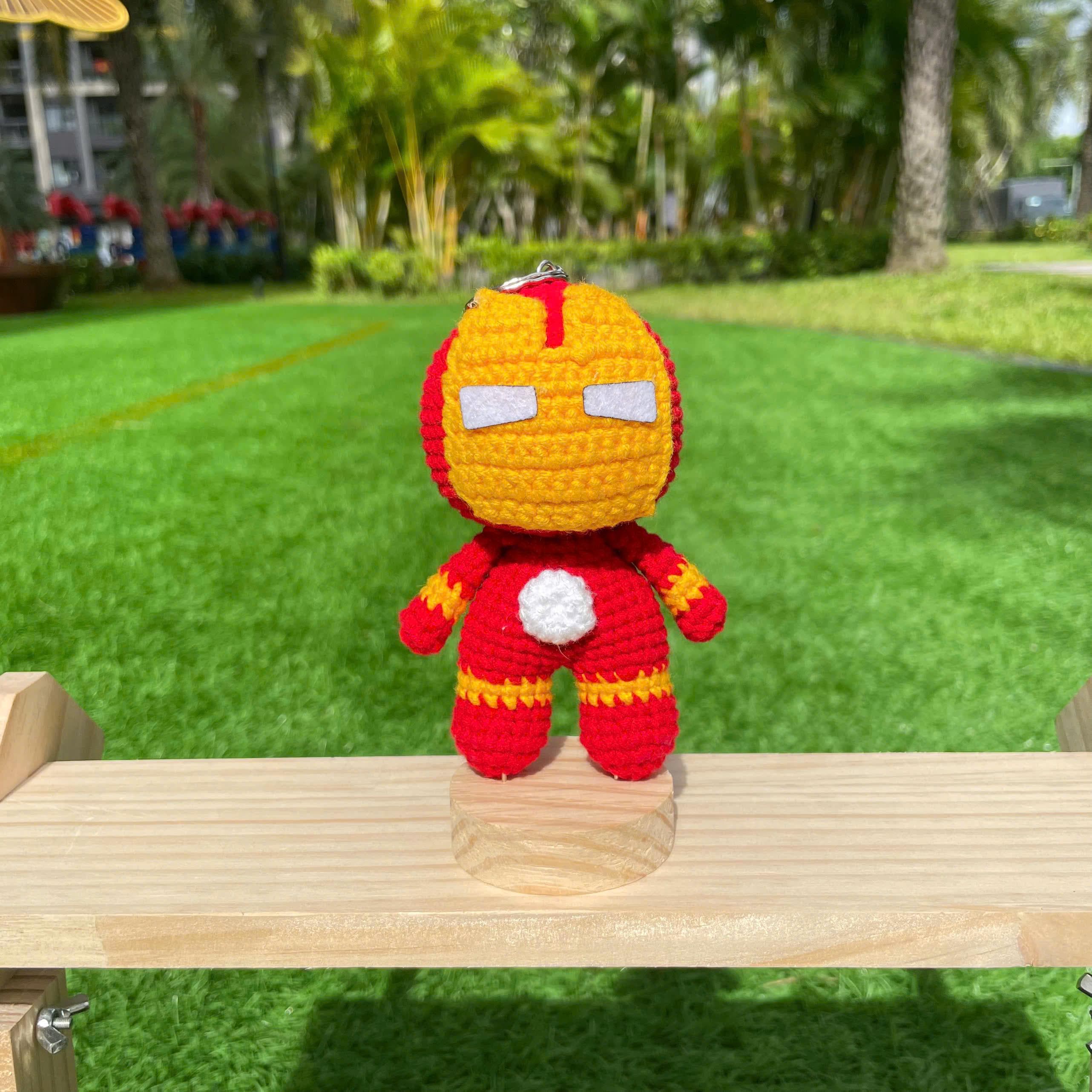 Handmade Crochet Ironman Superhero Keychain