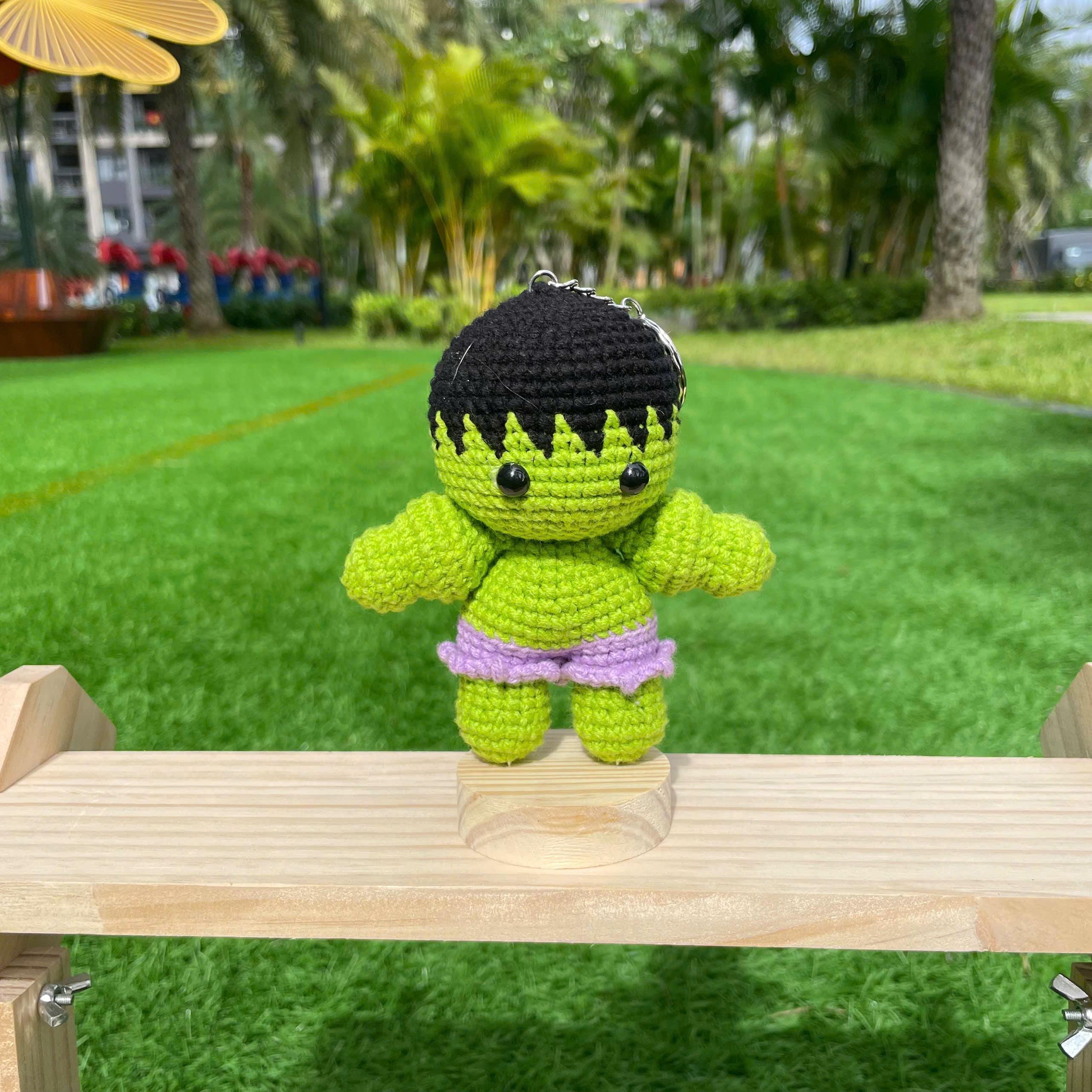 Handmade Crochet Hulk Superhero Keychain