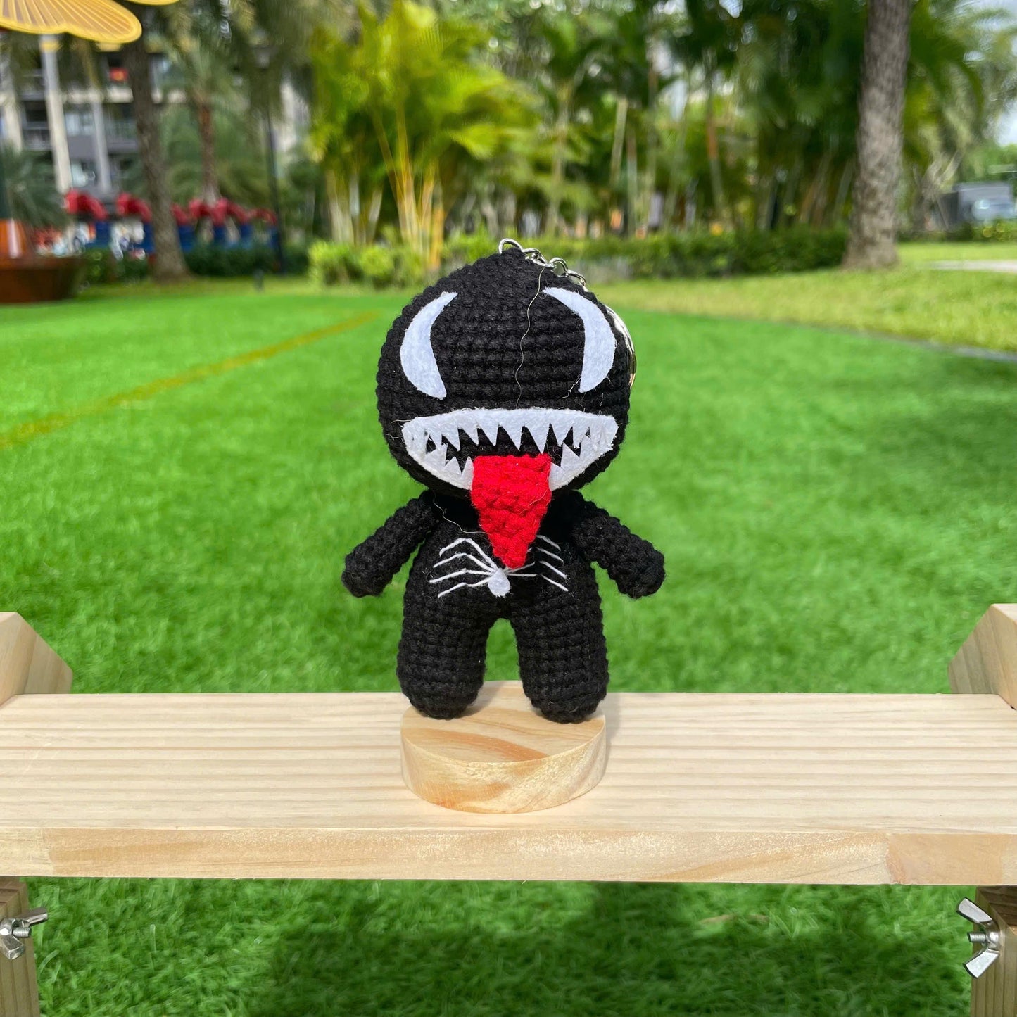 Handmade Crochet Venom Superhero Keychain