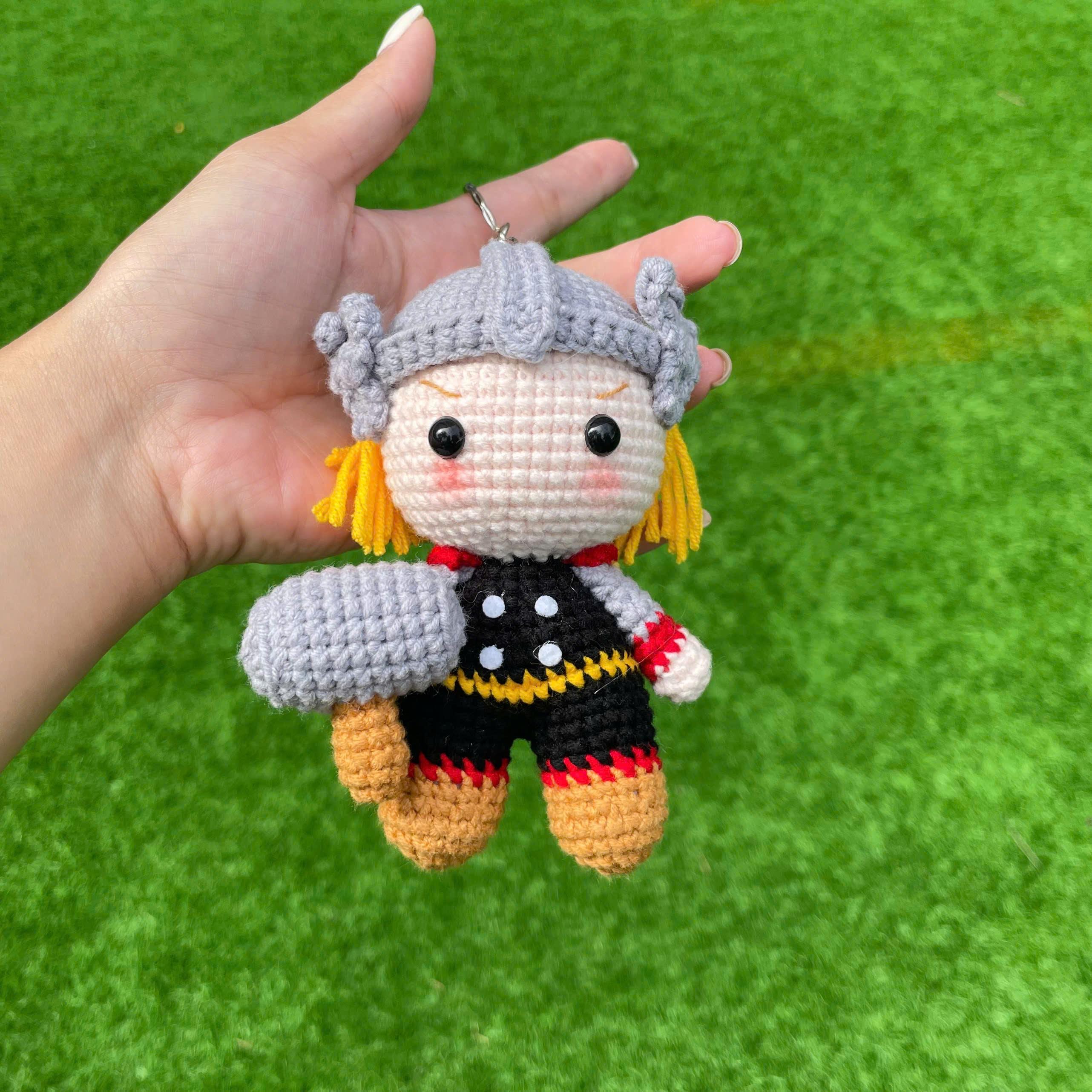 Handmade Crochet Thor Superhero Keychain