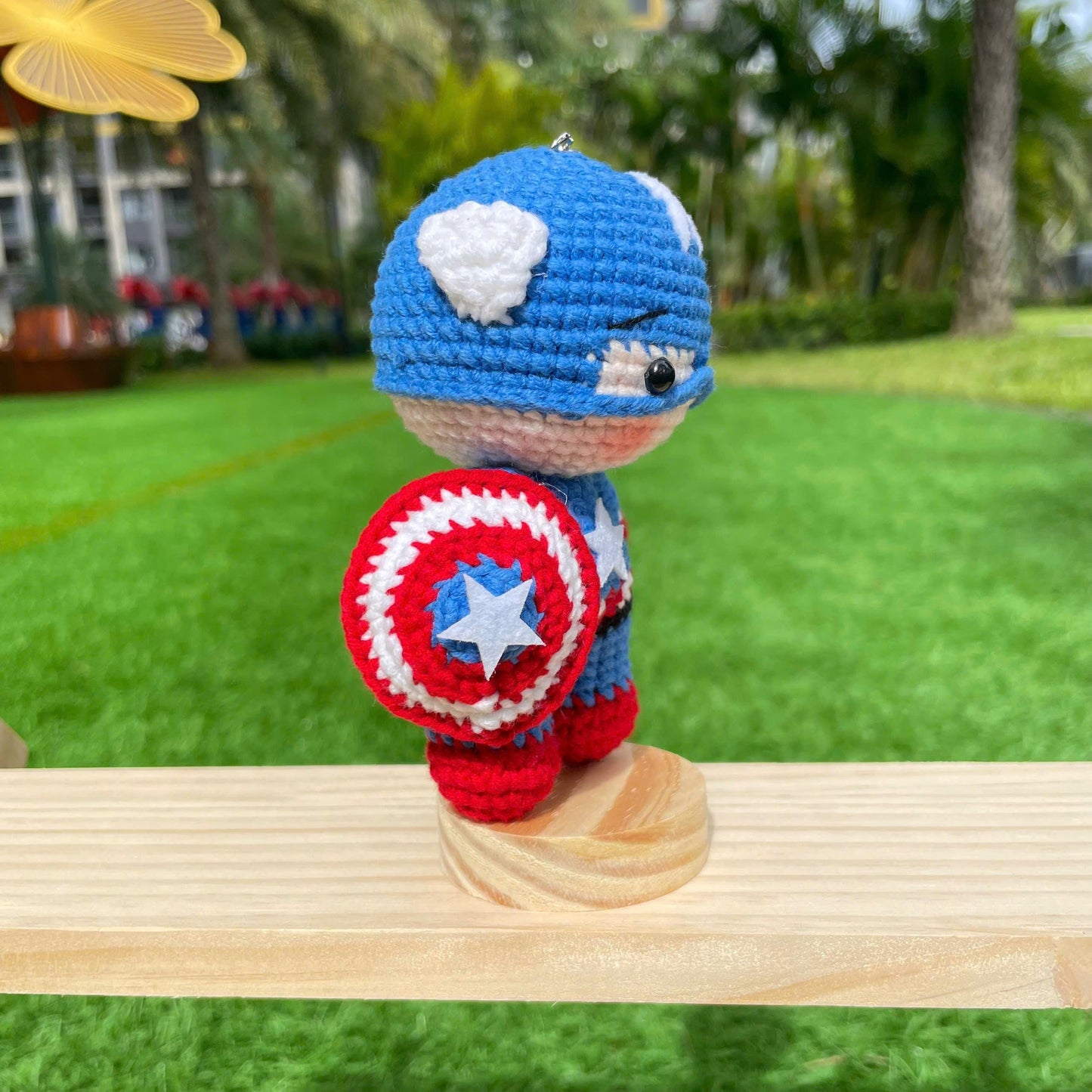 Handmade Crochet Captain America Superhero Keychain