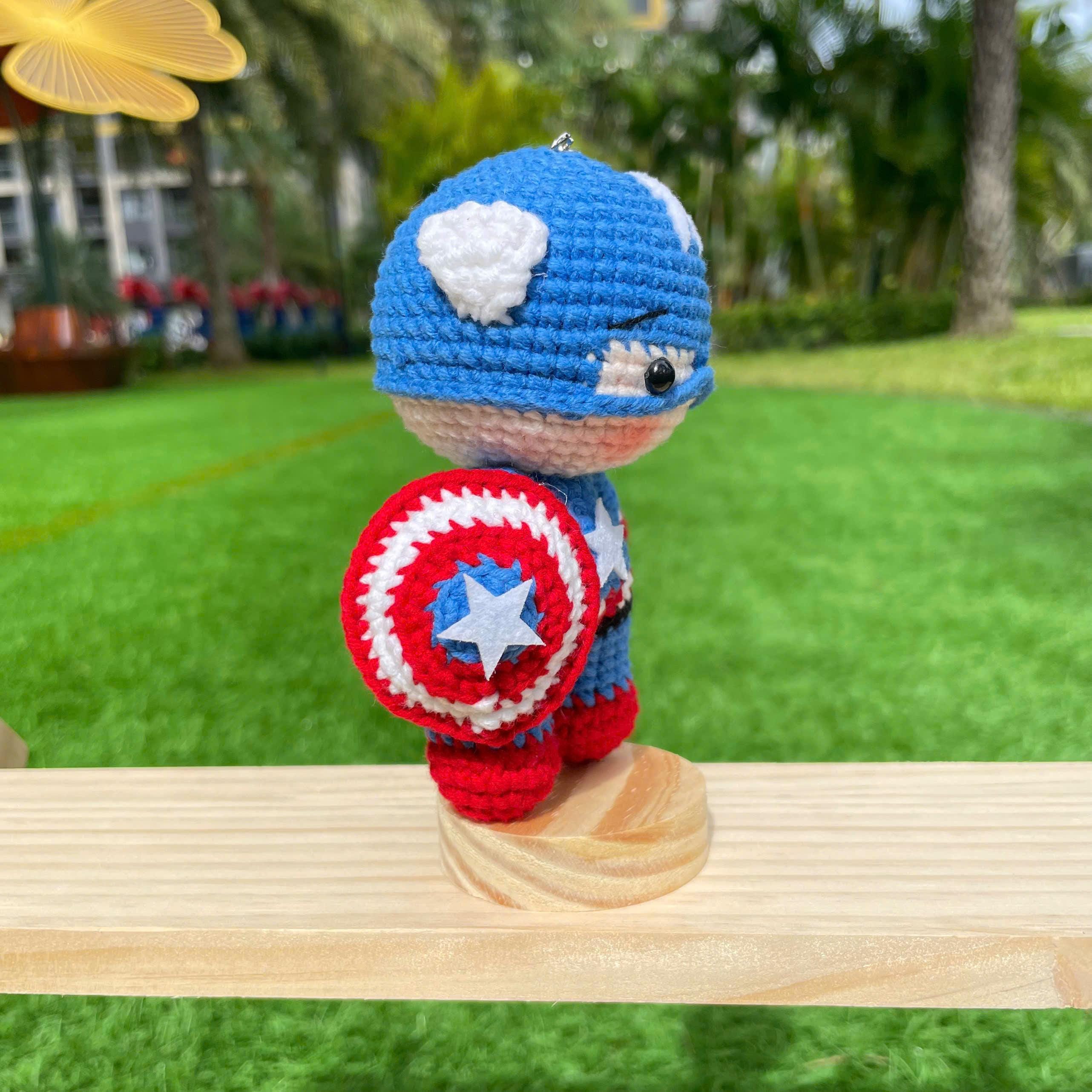 Handmade Crochet Captain America Superhero Keychain