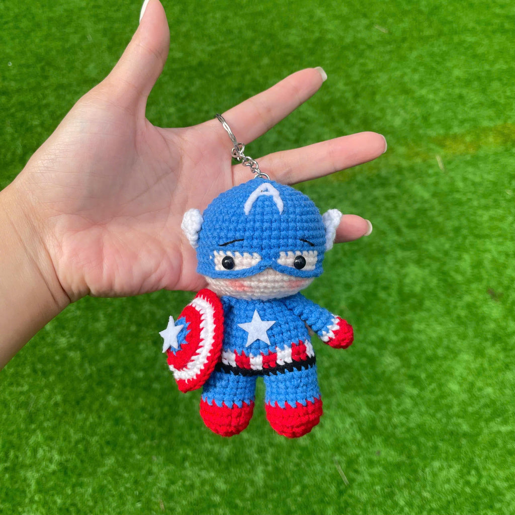 Handmade Crochet Captain America Superhero Keychain
