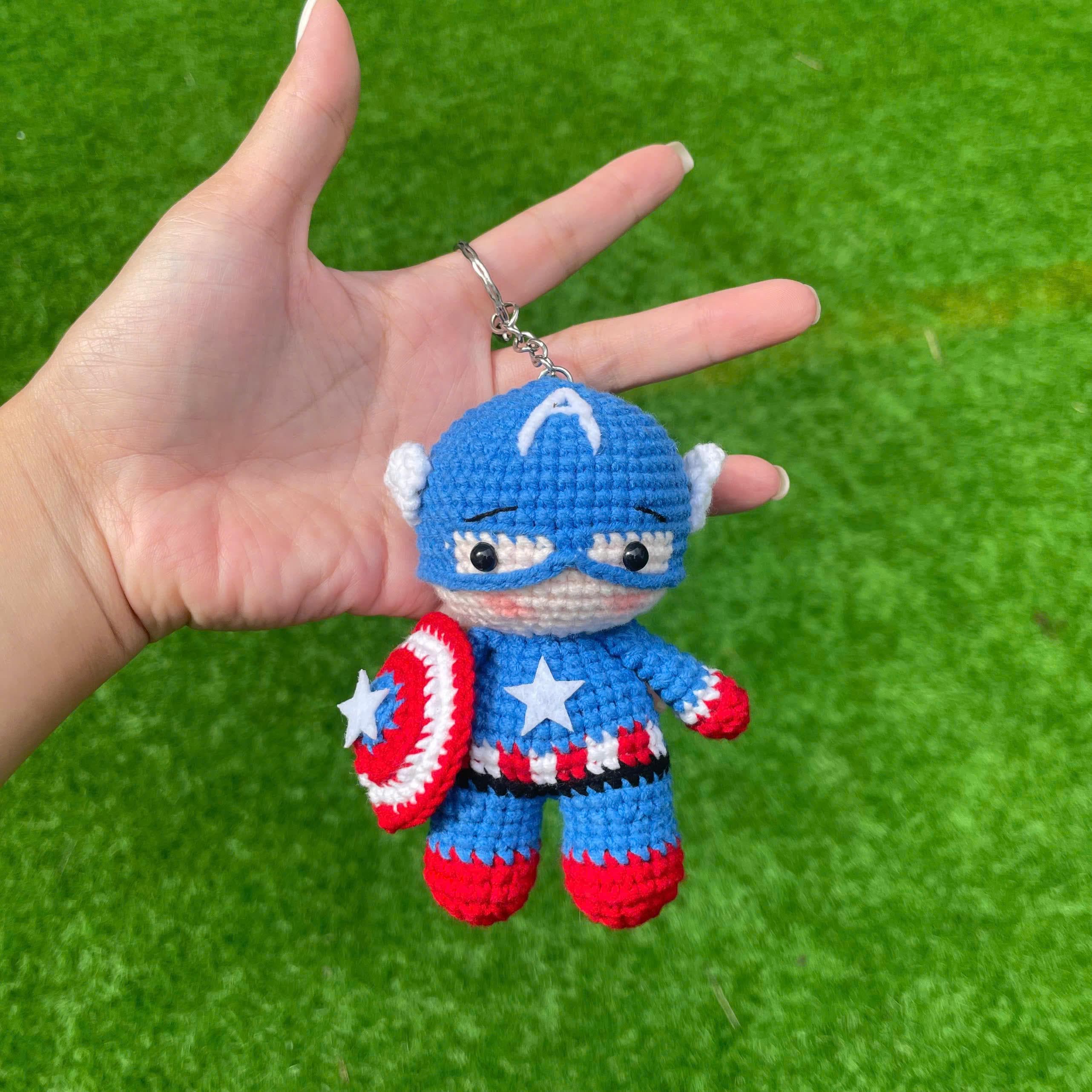 Handmade Crochet Captain America Superhero Keychain