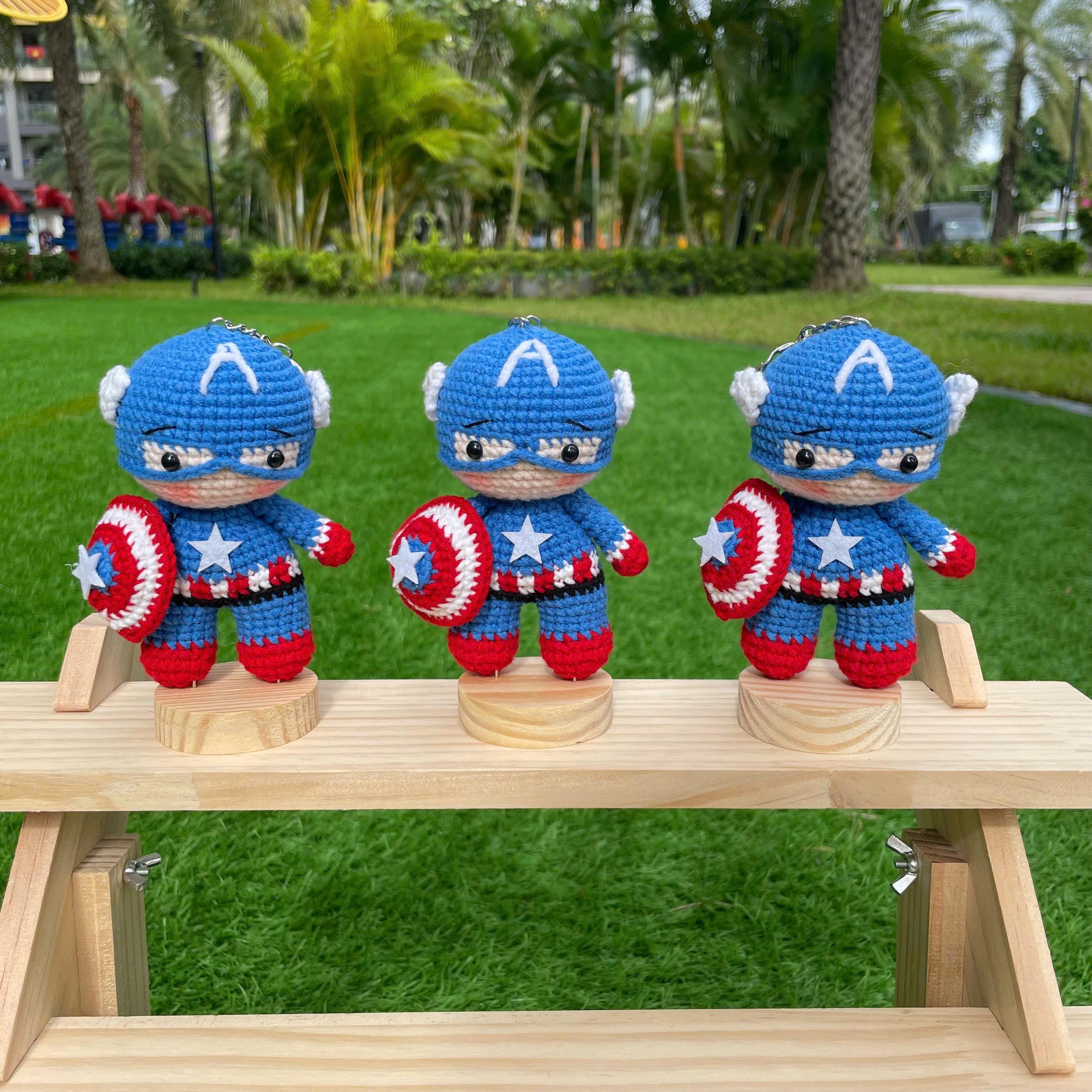 Handmade Crochet Captain America Superhero Keychain