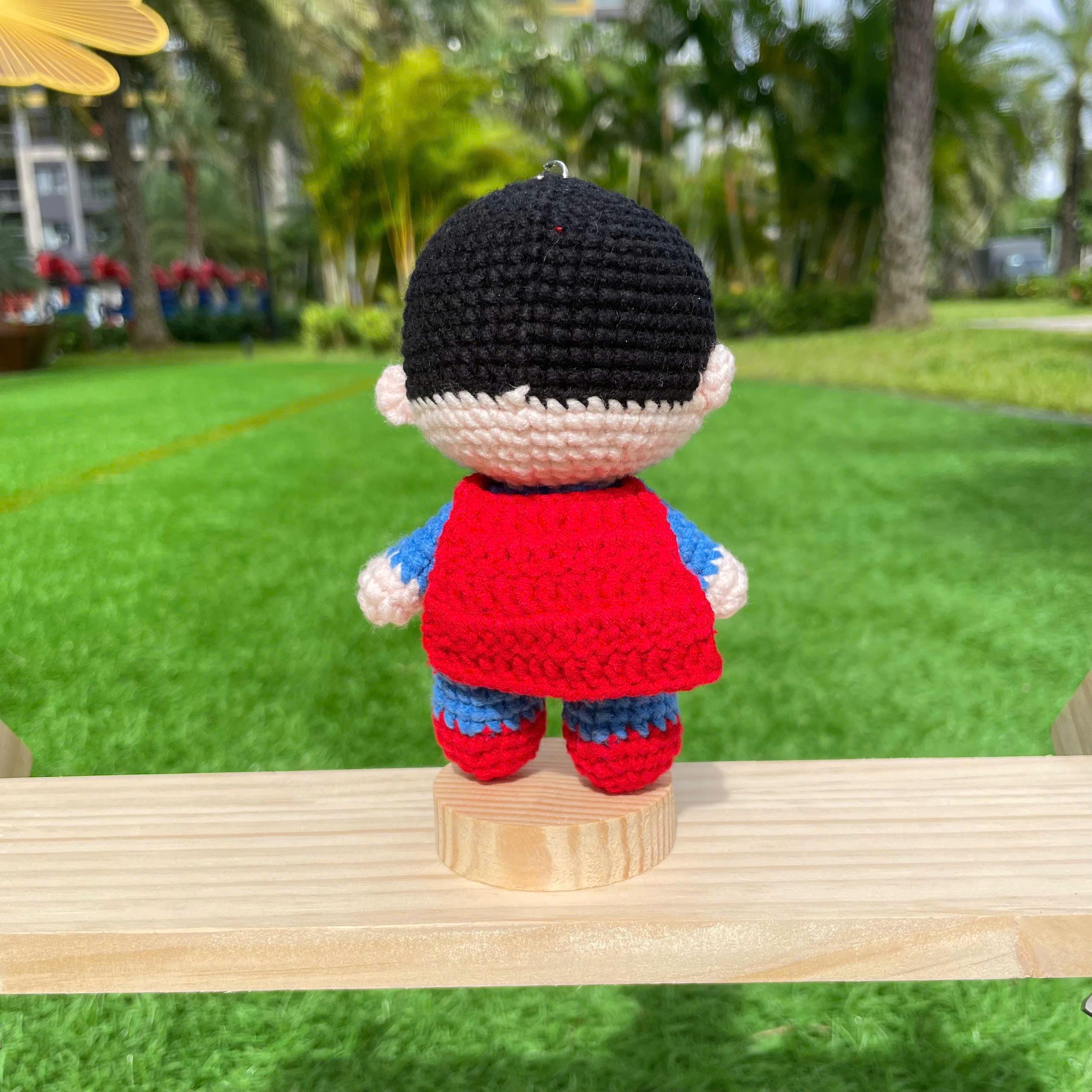 Handmade Crochet Superman Superhero Keychain