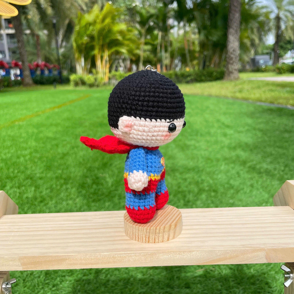 Handmade Crochet Superman Superhero Keychain