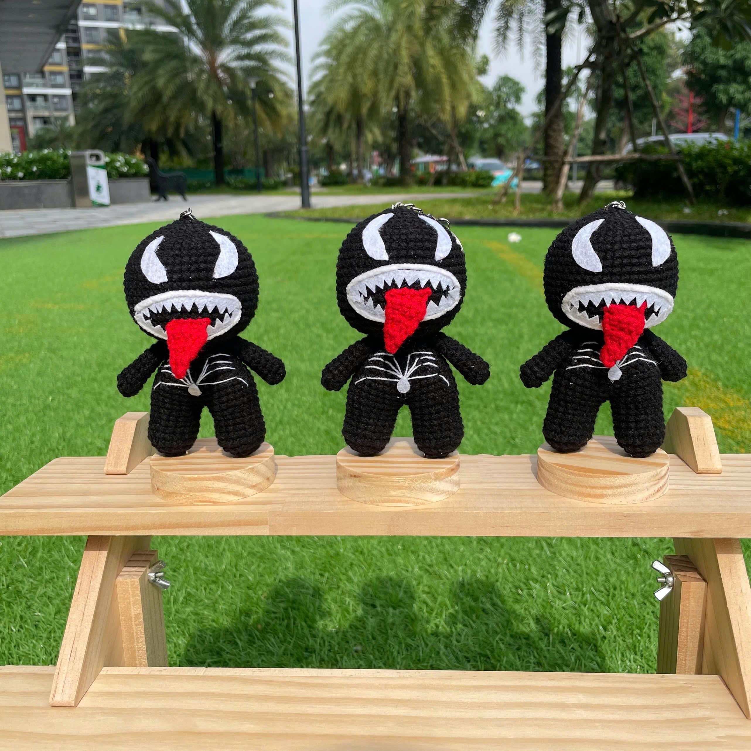 Handmade Crochet Venom Superhero Keychain