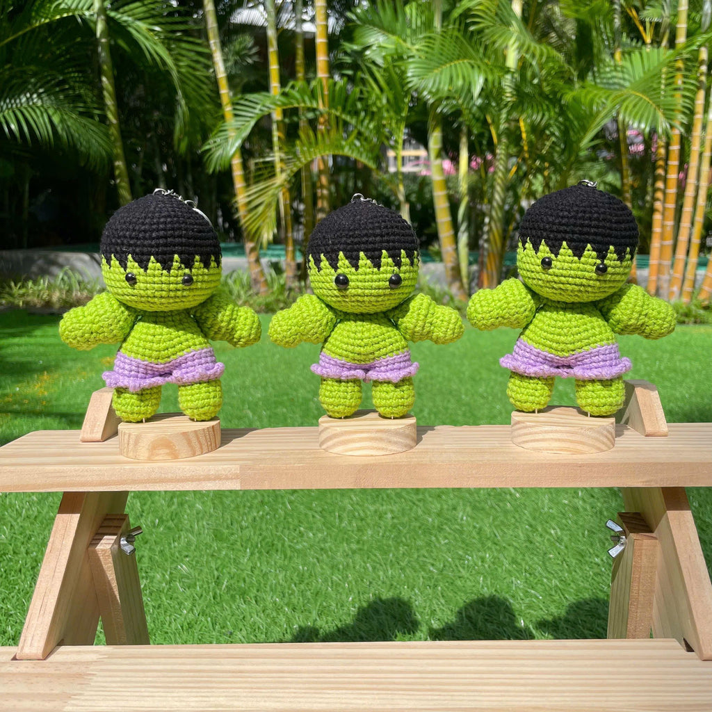 Handmade Crochet Hulk Superhero Keychain