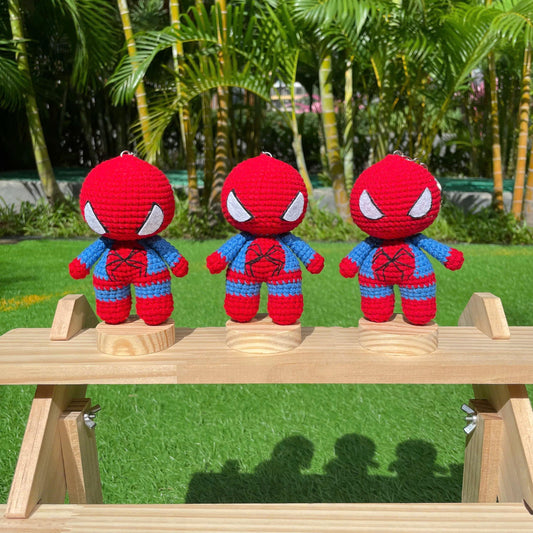 Handmade Crochet Spiderman Superhero Keychain