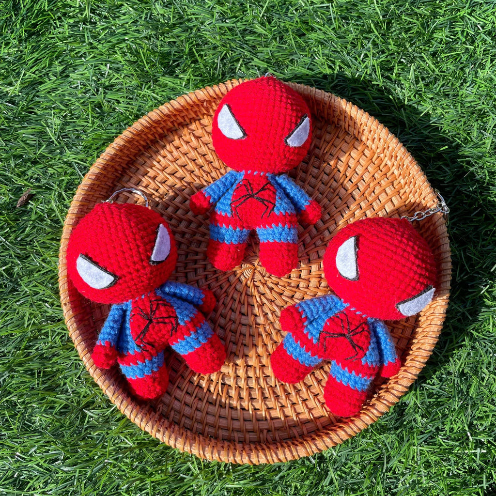 Handmade Crochet Spiderman Superhero Keychain