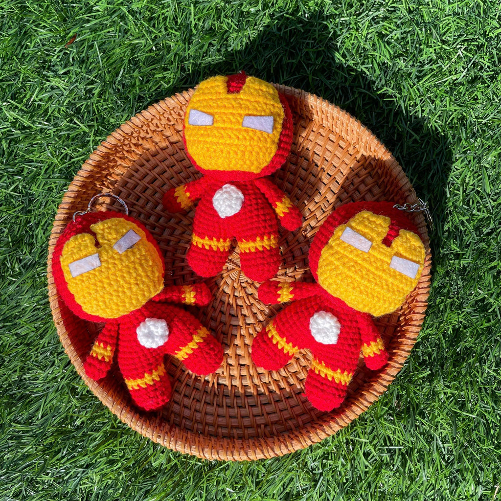 Handmade Crochet Ironman Superhero Keychain