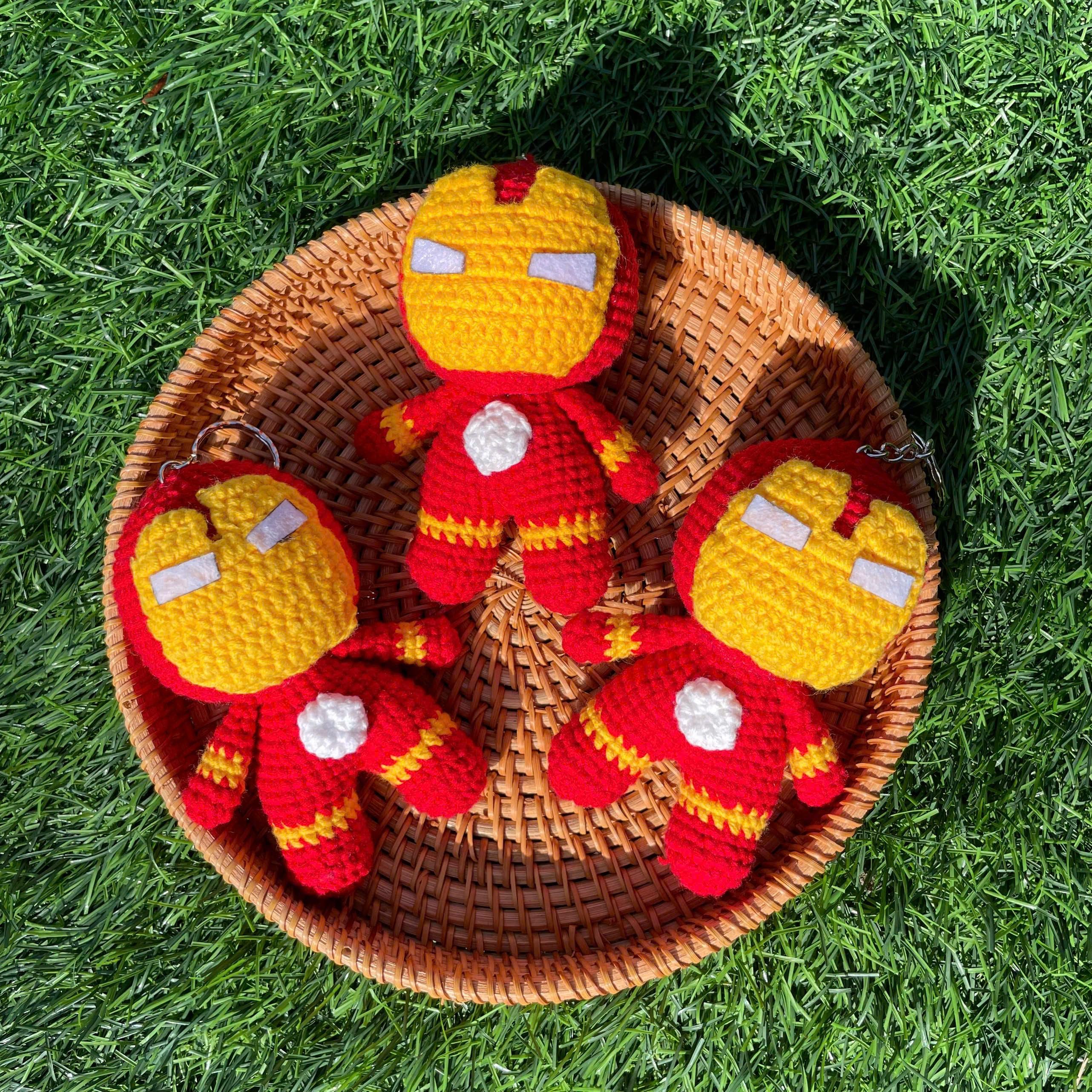 Handmade Crochet Ironman Superhero Keychain