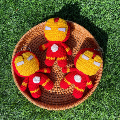 Handmade Crochet Ironman Superhero Keychain
