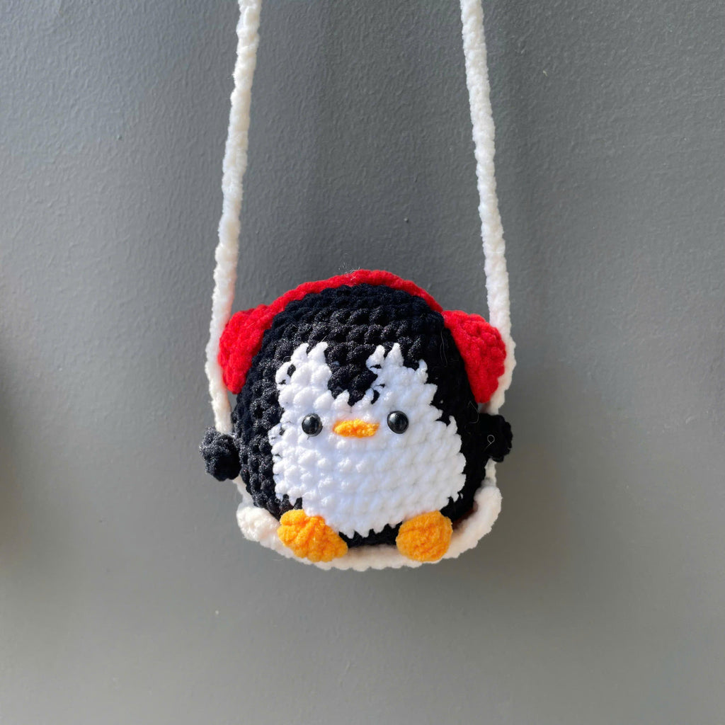 Handmade Crochet Christmas Penguin Car Hanging