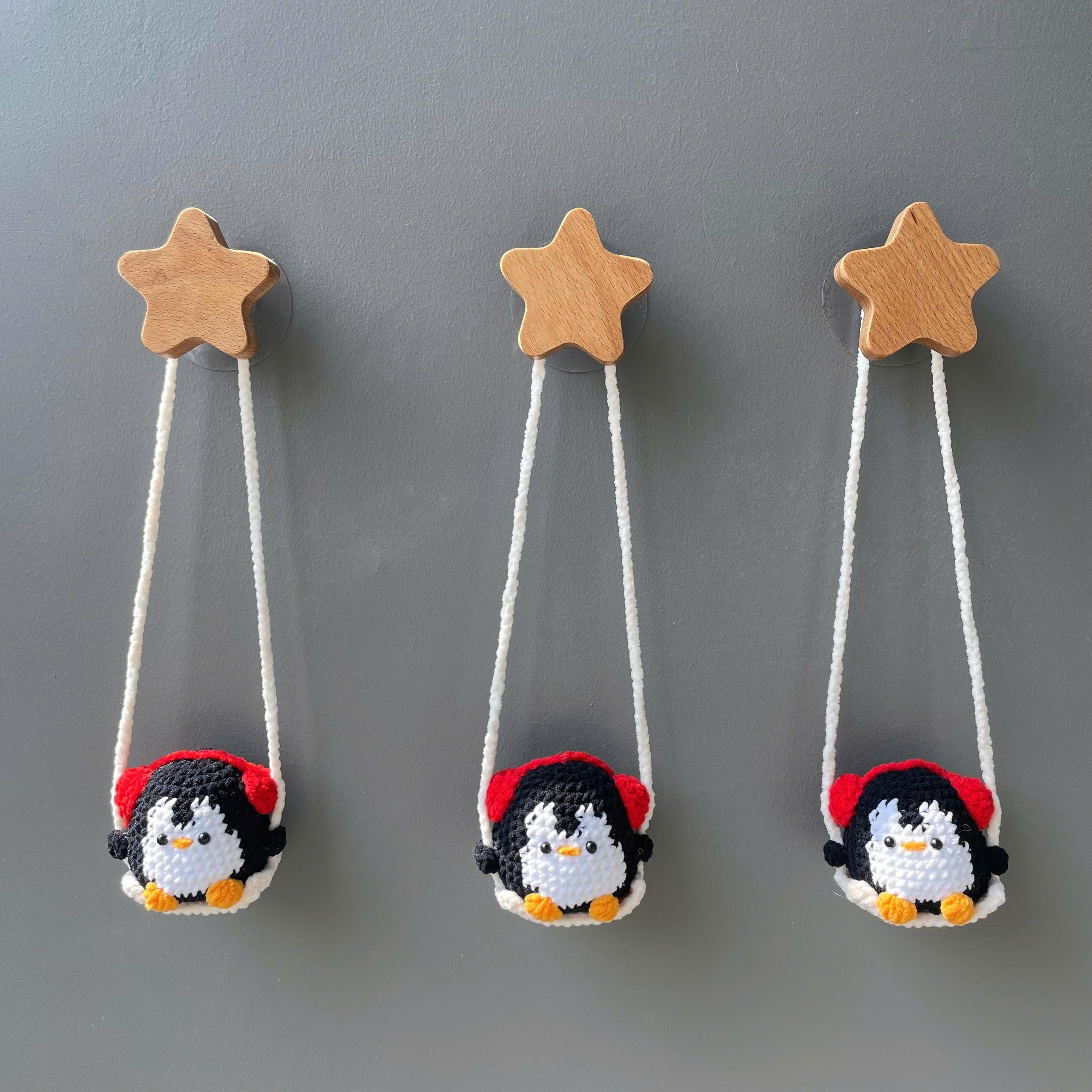 Handmade Crochet Christmas Penguin Car Hanging