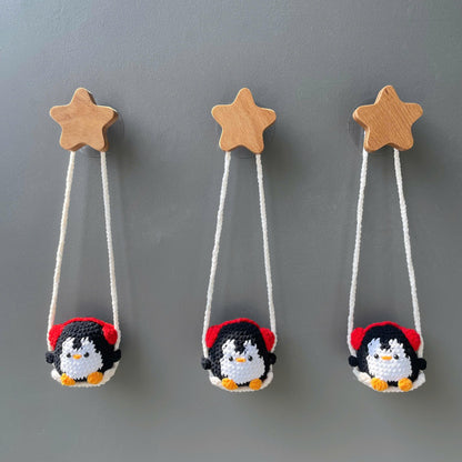 Handmade Crochet Christmas Penguin Car Hanging