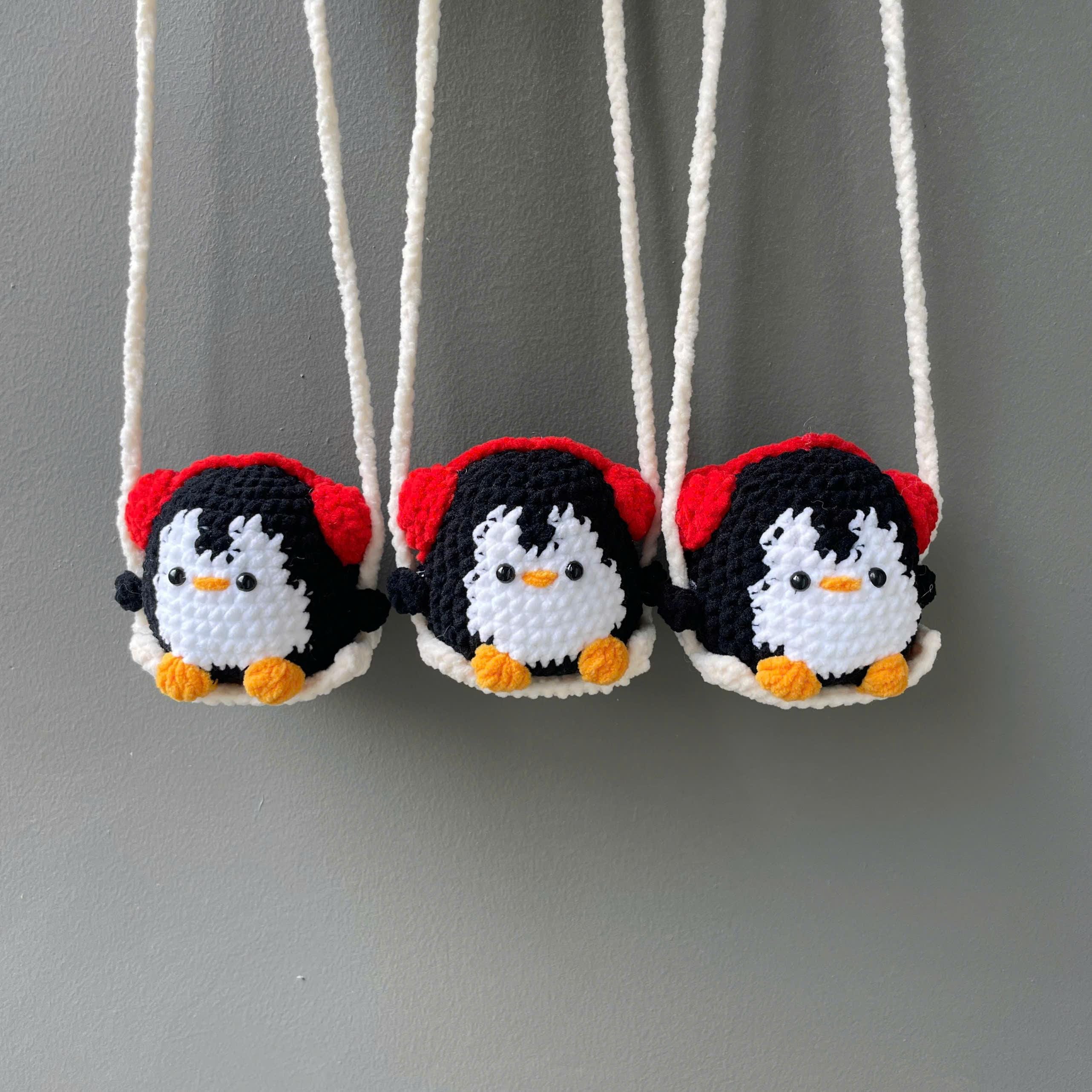 Handmade Crochet Christmas Penguin Car Hanging