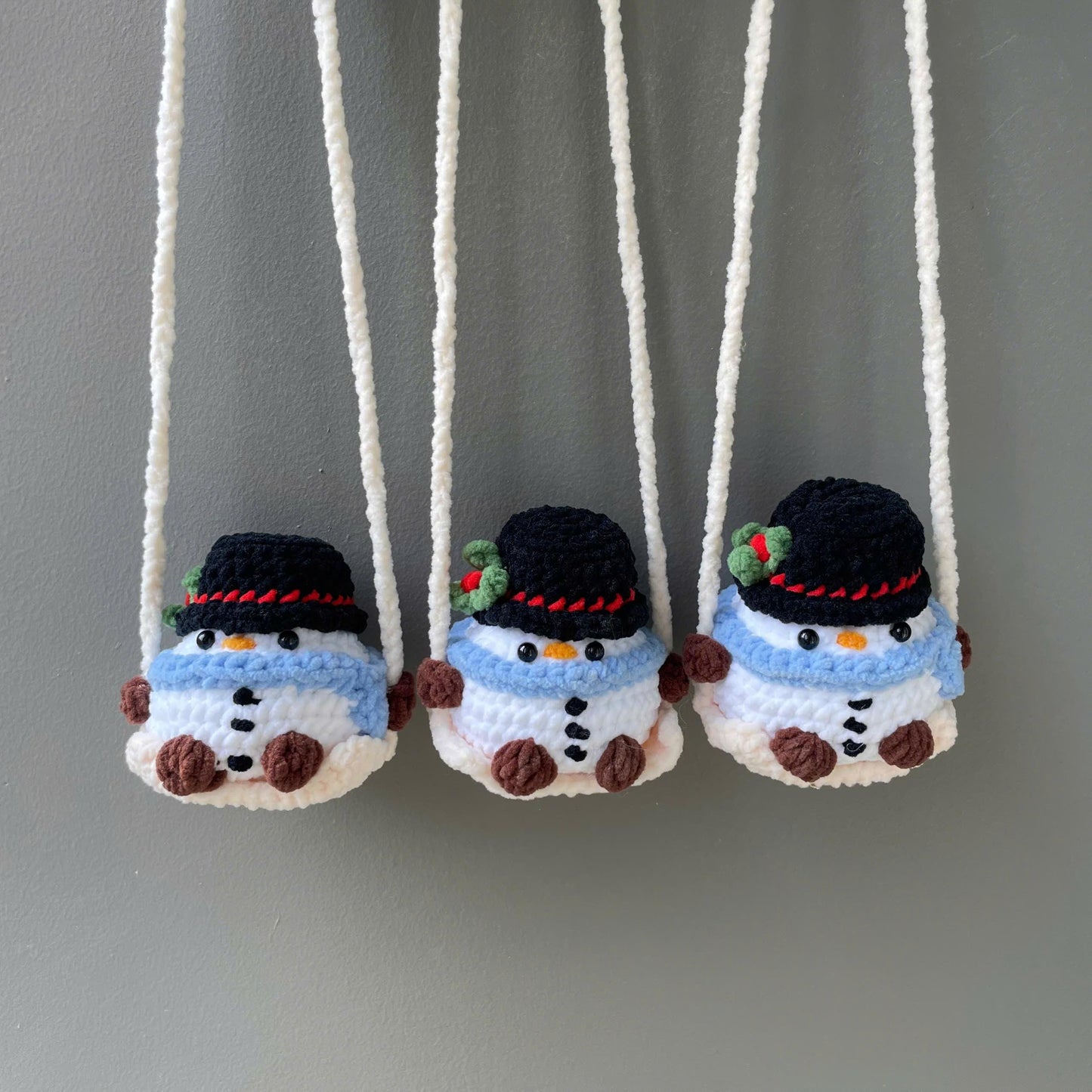 Handmade Crochet Christmas Penguin Car Hanging