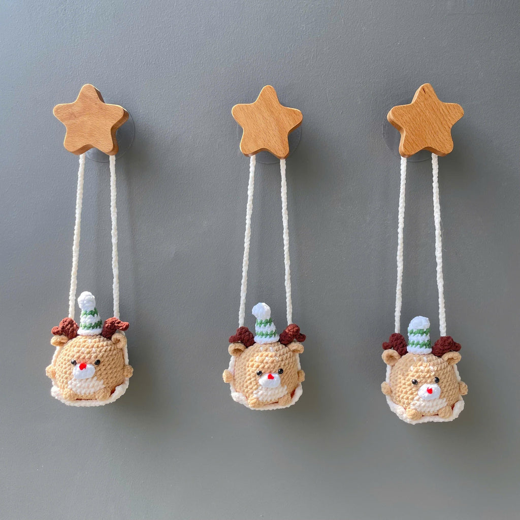 Handmade Crochet Christmas Reindeer Car Hanging
