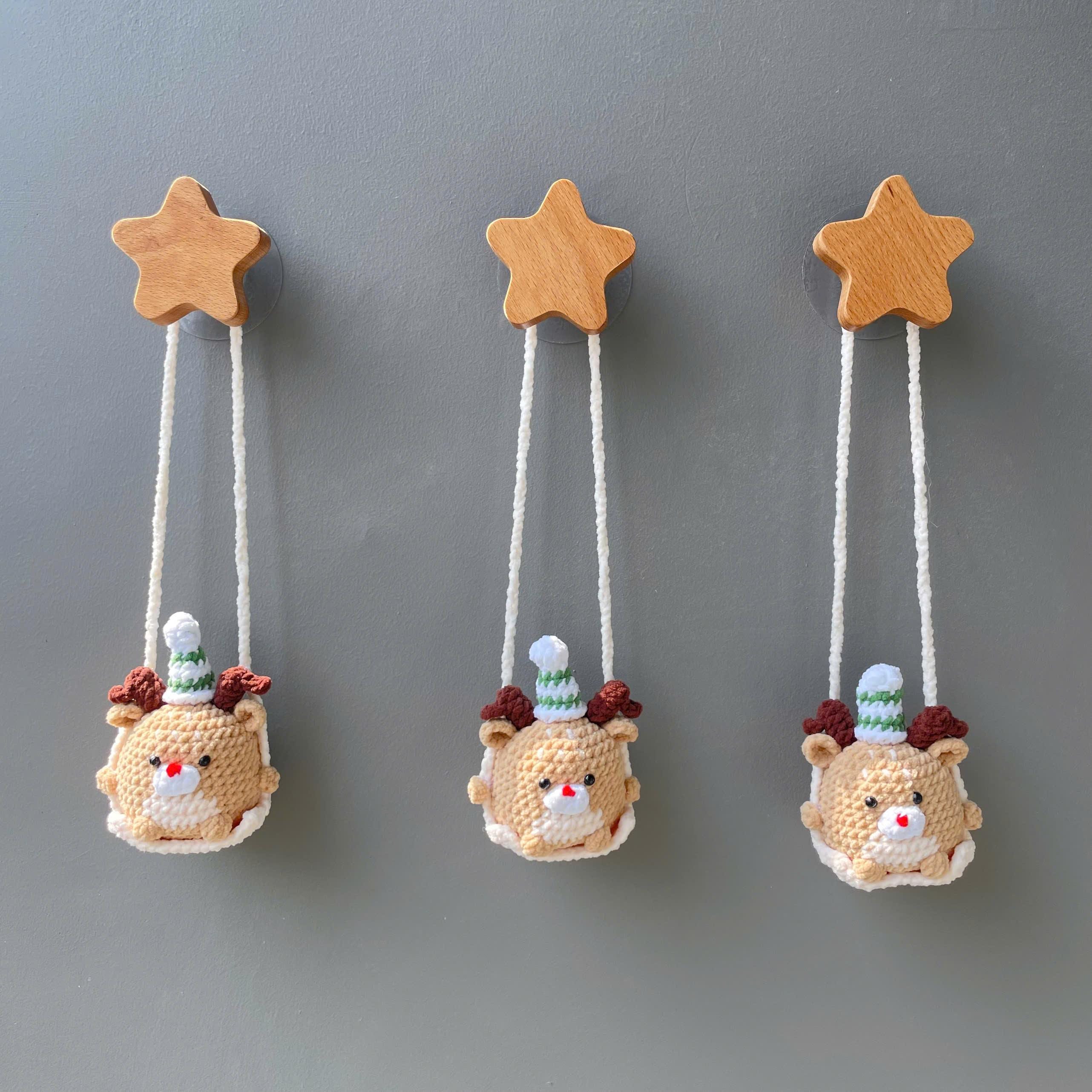 Handmade Crochet Christmas Reindeer Car Hanging