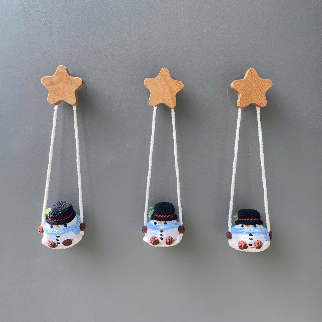 Handmade Crochet Christmas Snowman Car Hanging