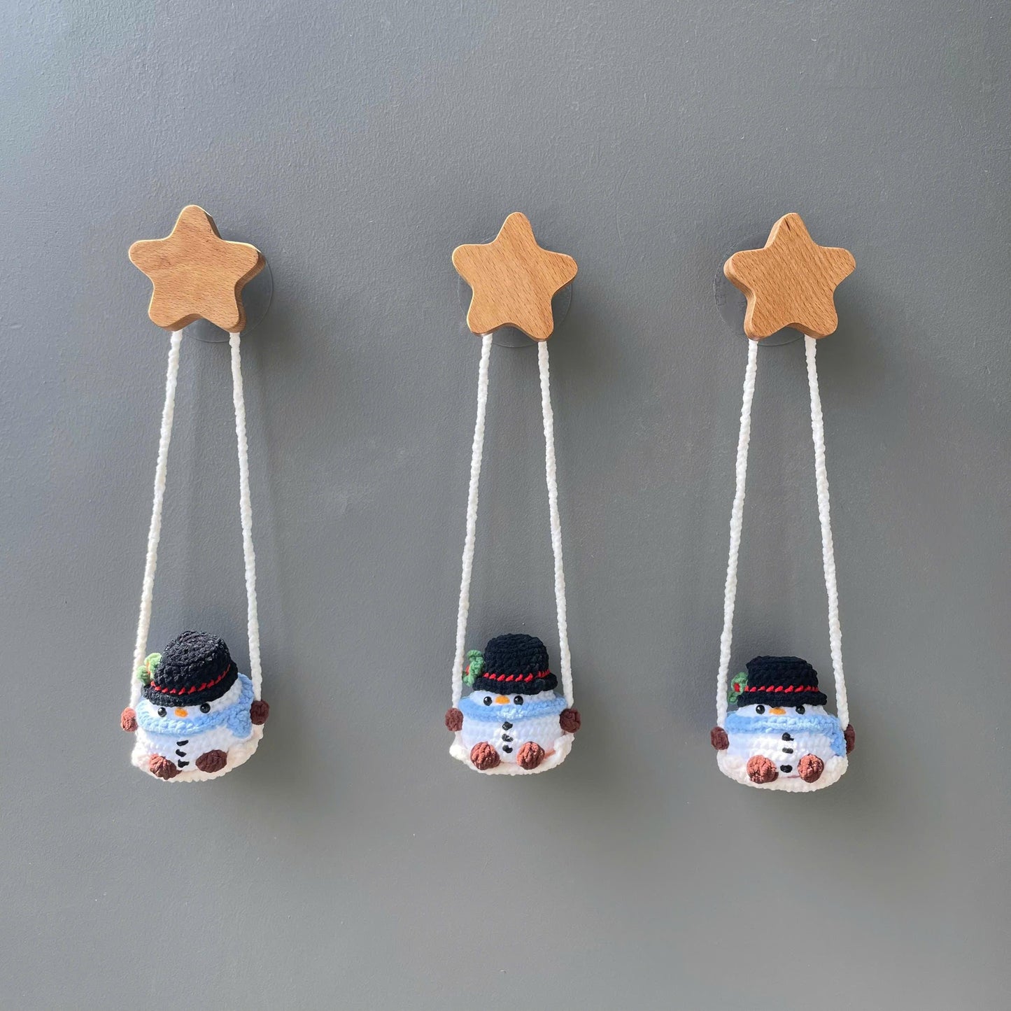 Handmade Crochet Christmas Snowman Car Hanging