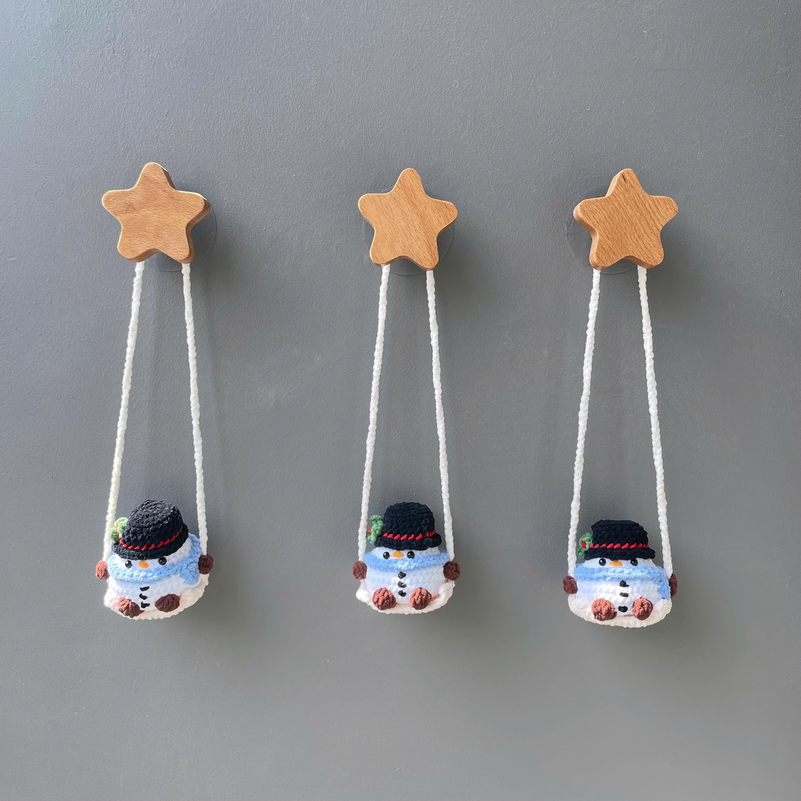 Handmade Crochet Christmas Snowman Car Hanging