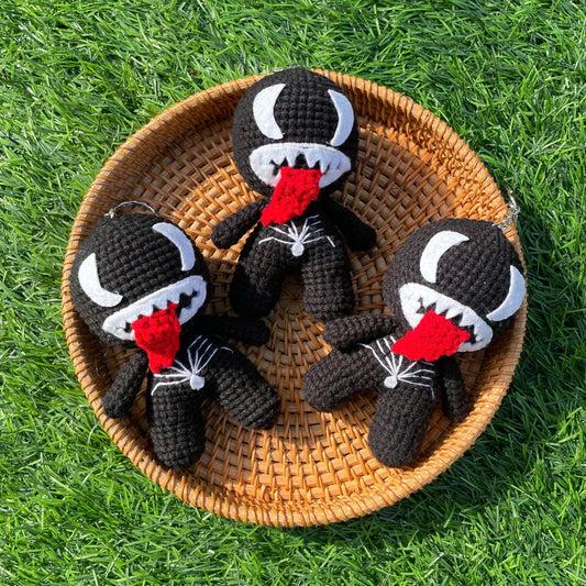 Handmade Crochet Venom Superhero Keychain