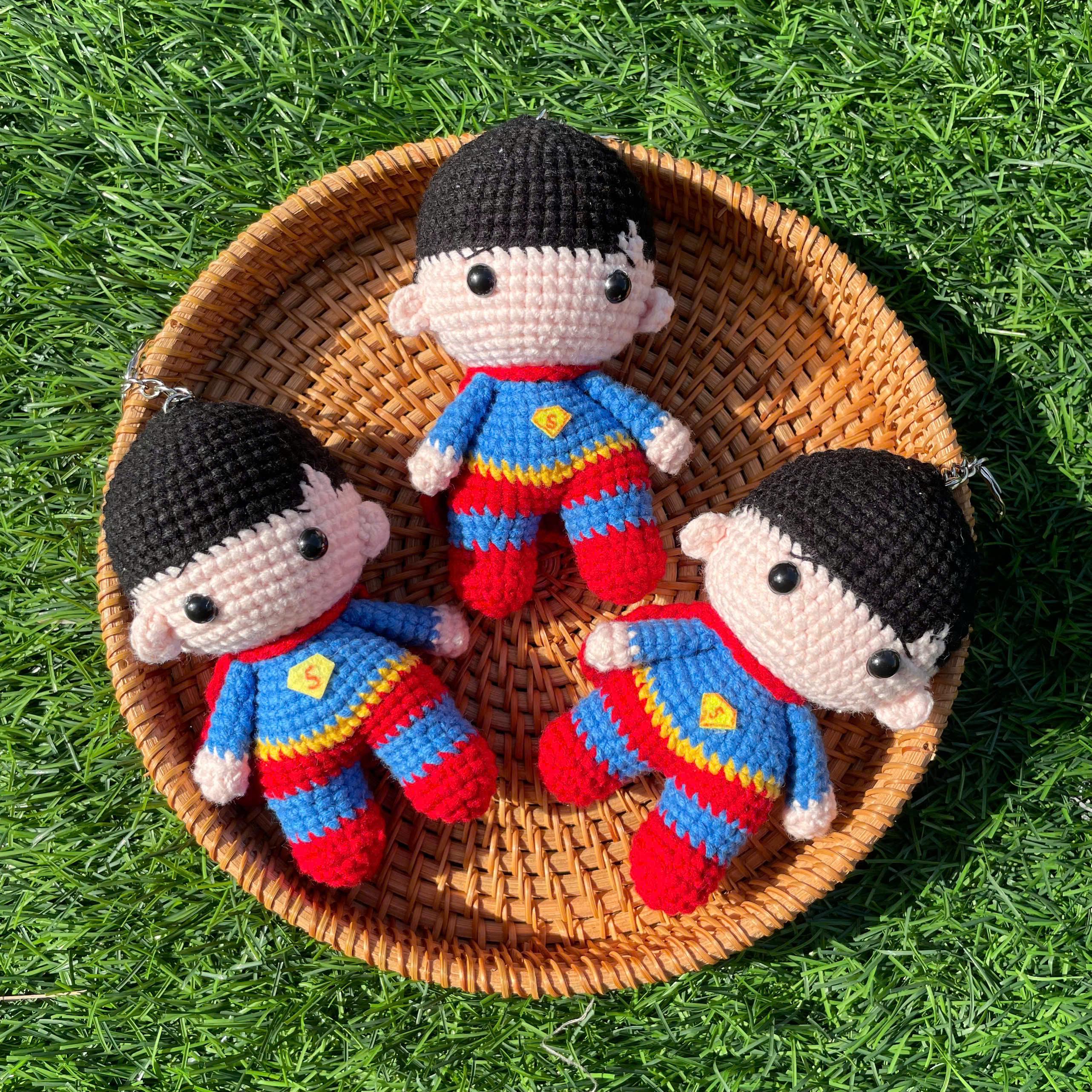 Handmade Crochet Superman Superhero Keychain