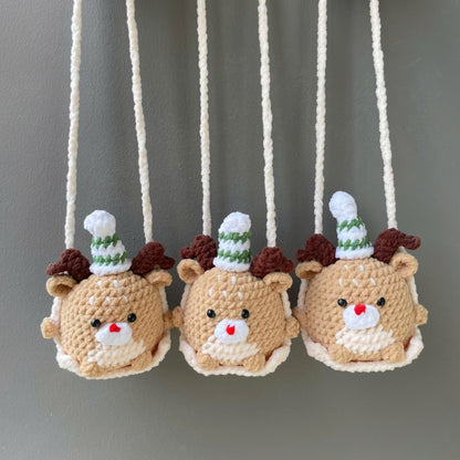 Handmade Crochet Christmas Penguin Car Hanging
