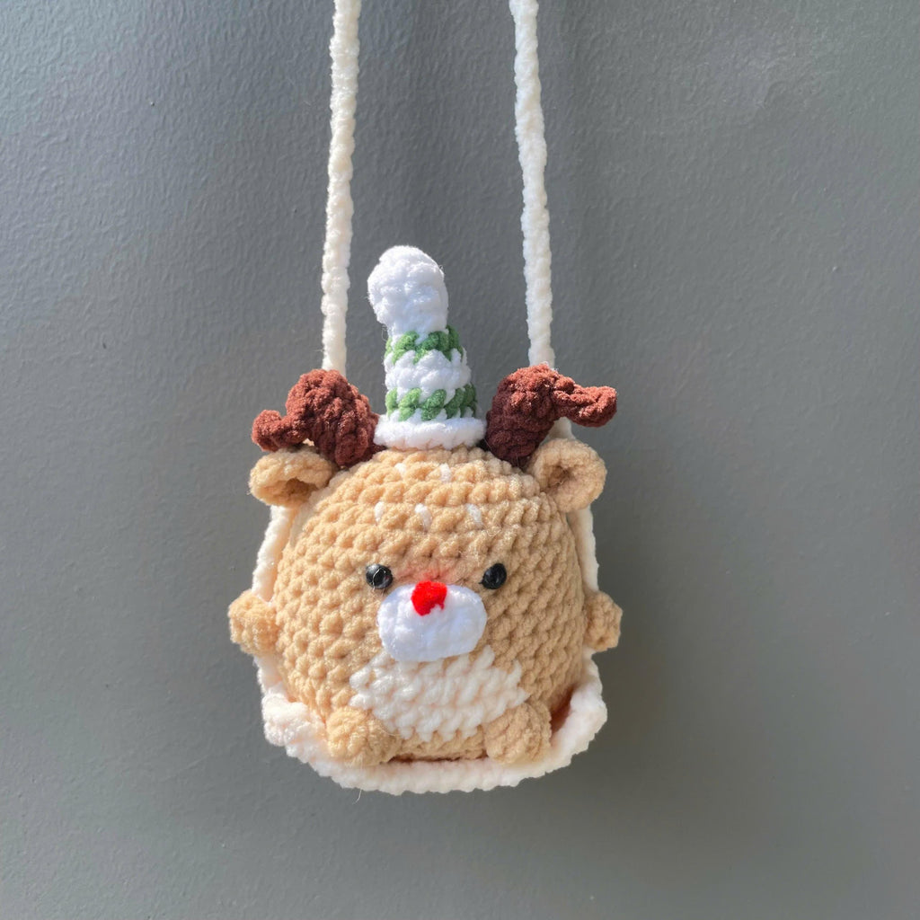 Handmade Crochet Christmas Reindeer Car Hanging