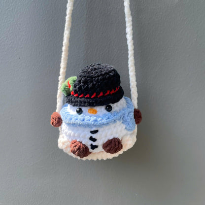 Handmade Crochet Christmas Snowman Car Hanging