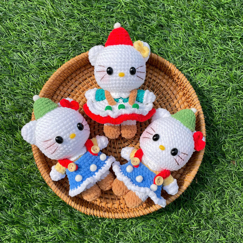 Handmade Crochet Christmas Hello Kitty Plush