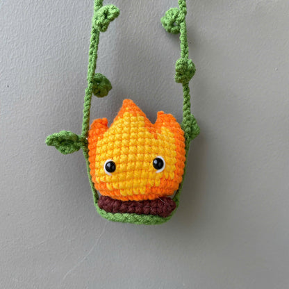 Handmade Crochet Ghibli Calcifer Car Hanging