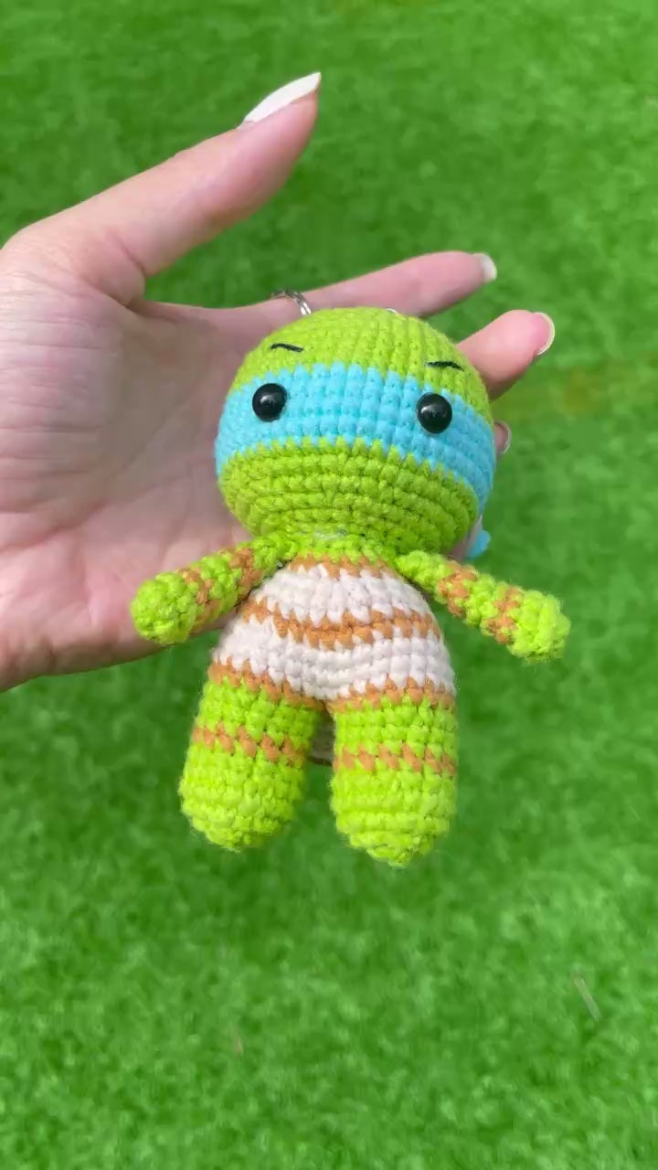 Handmade Crochet Ninja Turtle Superhero Keychain