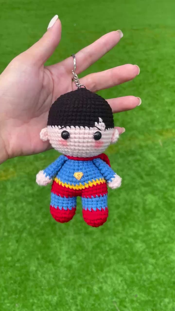Handmade Crochet Superman Superhero Keychain