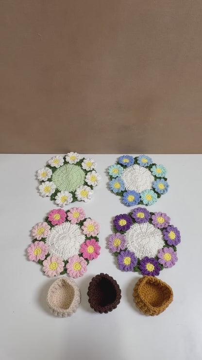 Handmade Crochet Flower Pot Coaster - Daisy