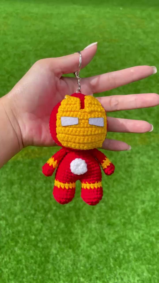 Handmade Crochet Ironman Superhero Keychain