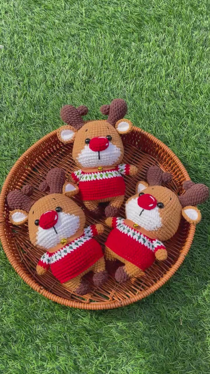 Handmade Crochet Christmas Reindeer Plush