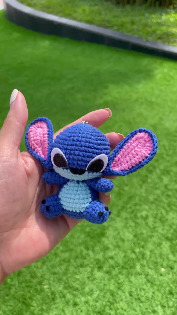 Handmade Crochet Stitch Keychain - Lilo & Stitch Charm