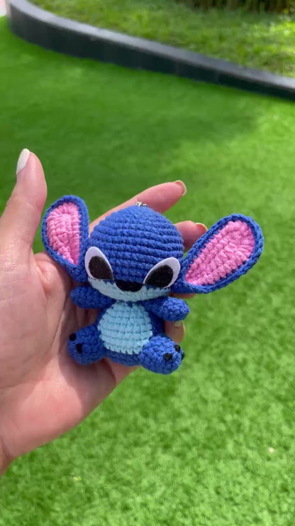 Handmade Crochet Stitch Keychain - Lilo & Stitch Charm