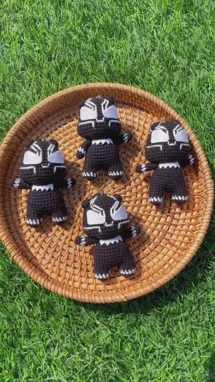 Handmade Crochet Black Panther Superhero Small Keychain