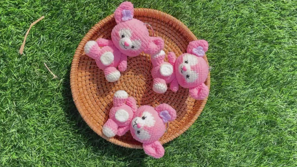 Handmade Crochet Shellie May Keychain, Pink Teddy Bear