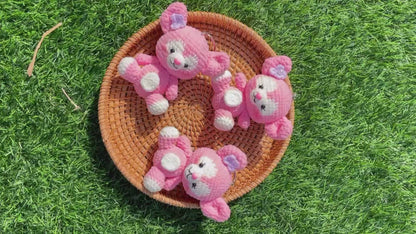 Handmade Crochet Shellie May Keychain, Pink Teddy Bear