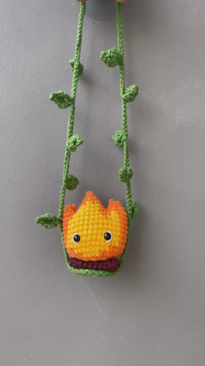 Handmade Crochet Ghibli Calcifer Car Hanging