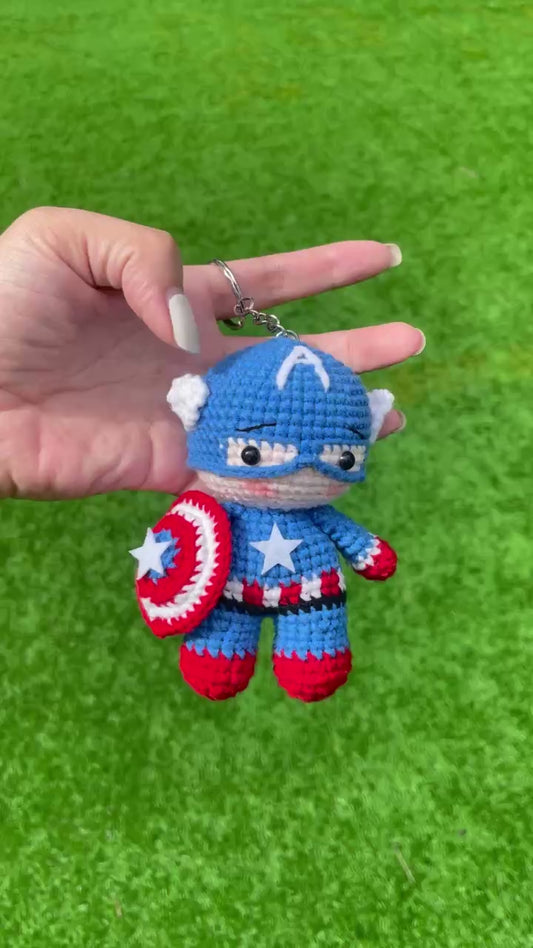Handmade Crochet Captain America Superhero Keychain